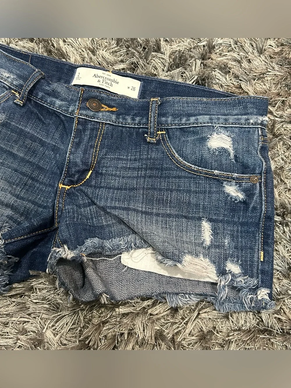 Abercrombie & Fitch Distressed Dark Blue Denim Mini Shorts